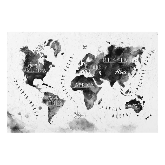 Glasbild - Weltkarte Aquarell schwarz - Quer 3:2