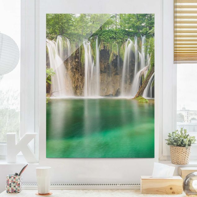 Wandbilder Glas Natur Wasserfall Plitvicer Seen