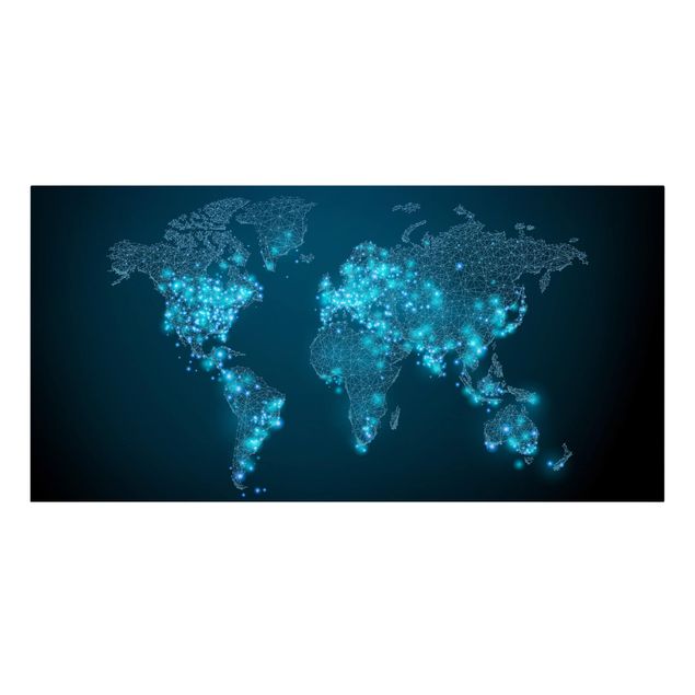 Leinwandbild - Connected World Weltkarte - Quer 2:1