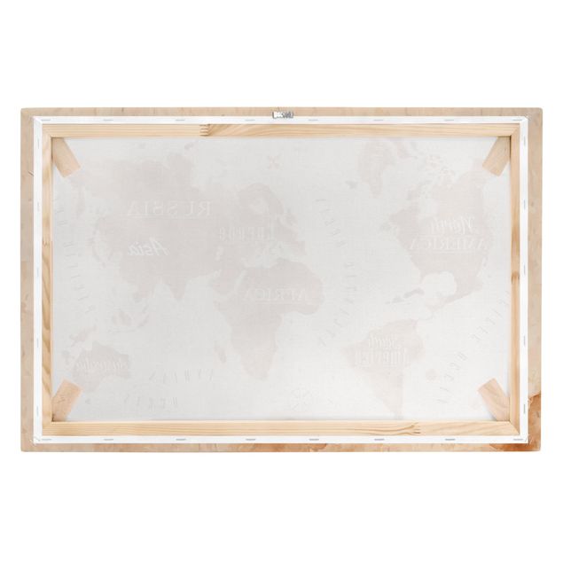 Leinwandbild - Weltkarte Aquarell beige braun - Quer 3:2