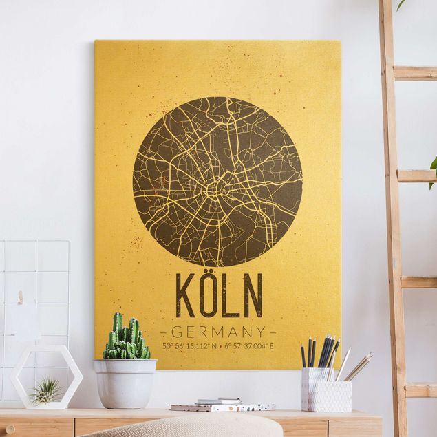 Leinwand Gold Stadtplan Köln - Retro