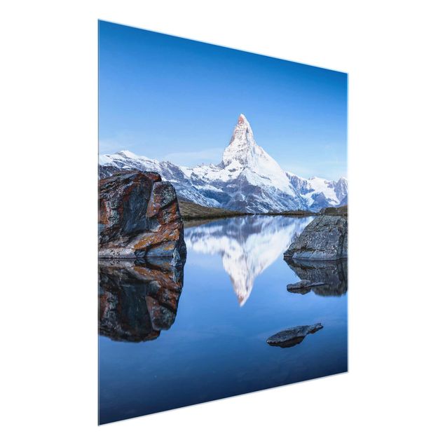 Glasbild - Stellisee vor dem Matterhorn - Quadrat 1:1