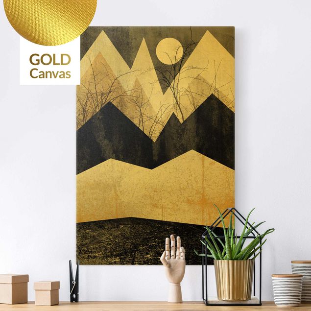 Leinwandbild Gold - Goldene Berge Äste - Hochformat 2:3