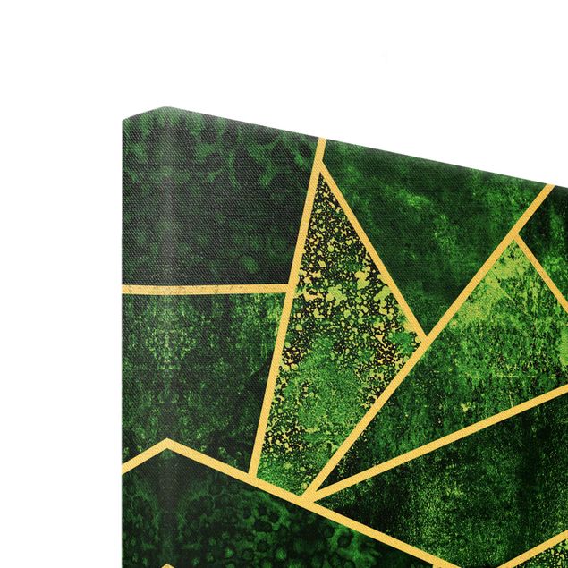 Leinwandbild Gold - Elisabeth Fredriksson - Goldene Geometrie - Dunkler Smaragd - Querformat 3:4