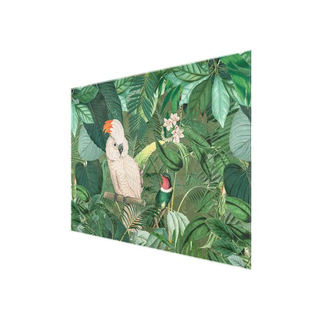 Glasbild - Vintage Collage - Kakadu und Kolibri - Querformat 3:4