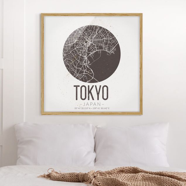 Sprüche Bilder mit Rahmen Stadtplan Tokyo - Retro