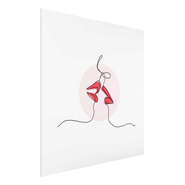 Glasbild - Lippen Kuss Line Art - Quadrat 1:1