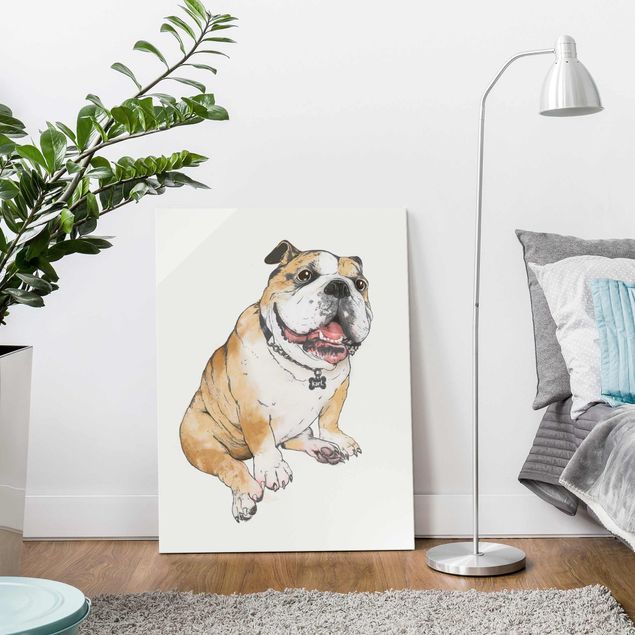Glasbilder Tiere Illustration Hund Bulldogge Malerei