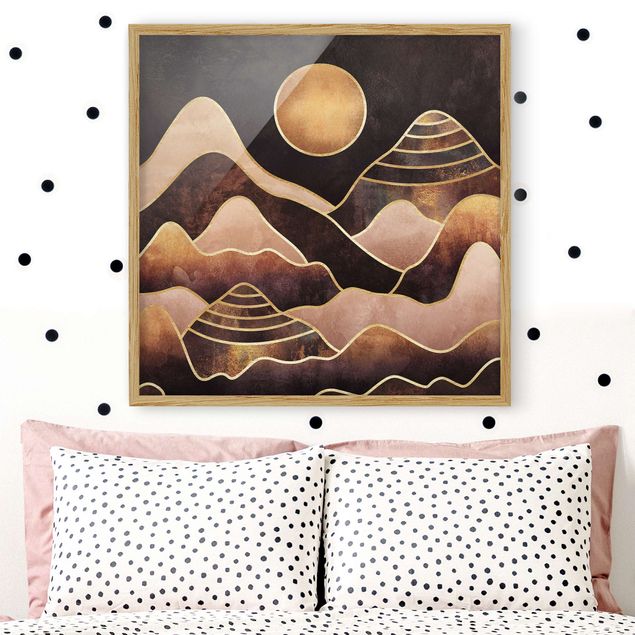 Abstrakte Bilder mit Rahmen Goldene Sonne abstrakte Berge