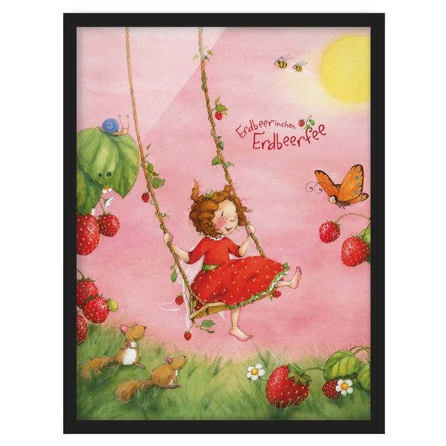 Bild mit Rahmen - Erdbeerinchen Erdbeerfee - Baumschaukel - Hochformat 3:4