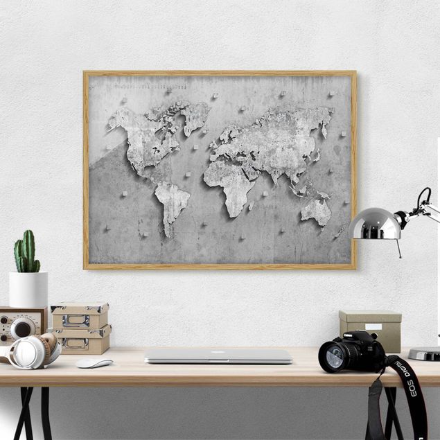 Weltkarten Bilder mit Rahmen Beton Weltkarte