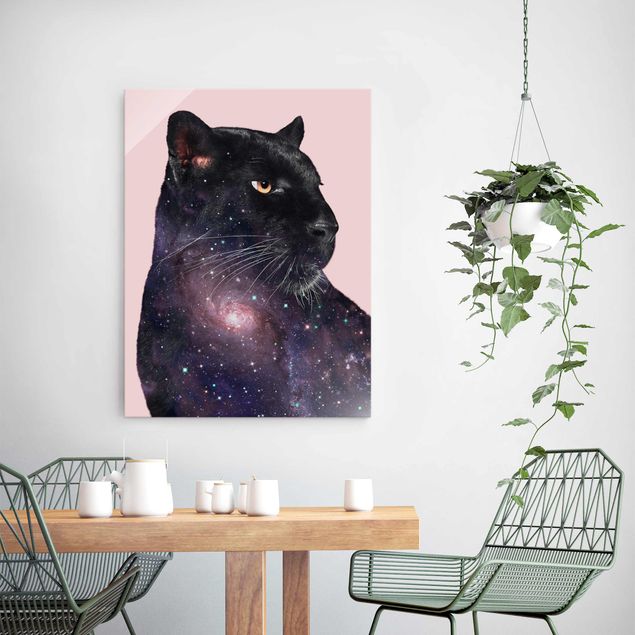 Glasbilder Tiere Panther mit Galaxie