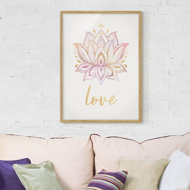 Moderne Bilder mit Rahmen Lotus Illustration Love gold rosa
