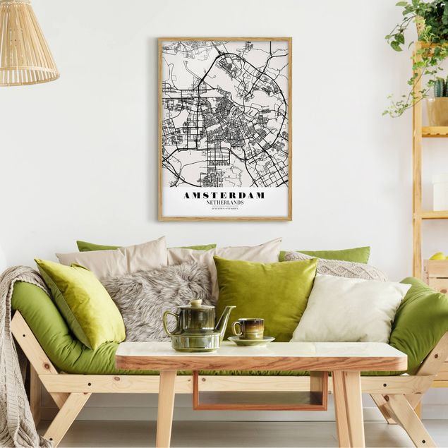 Weltkarten Bilder mit Rahmen Stadtplan Amsterdam - Klassik