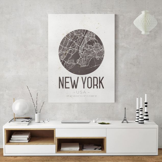Leinwandbild Weltkarte Stadtplan New York - Retro