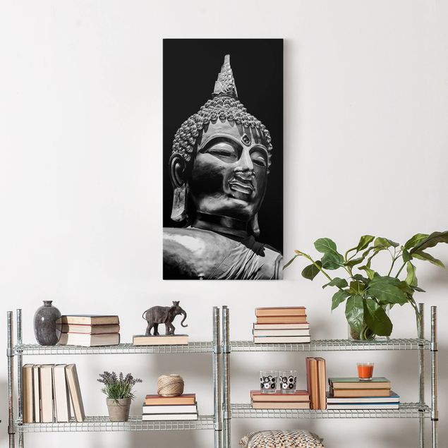 Leinwandbild - Buddha Statue Gesicht - Hochformat 2:1