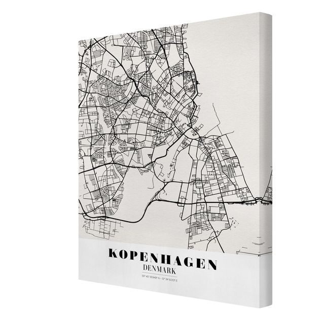 Leinwandbild - Stadtplan Kopenhagen - Klassik - Hochformat 4:3