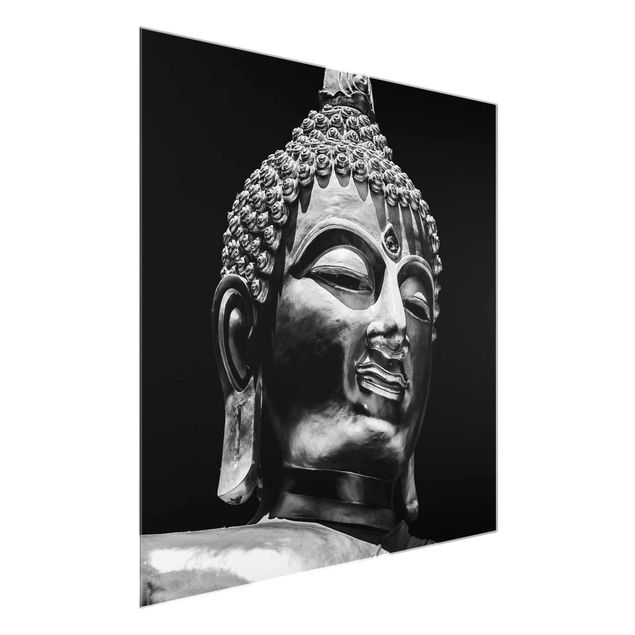 Glasbild - Buddha Statue Gesicht - Quadrat 1:1