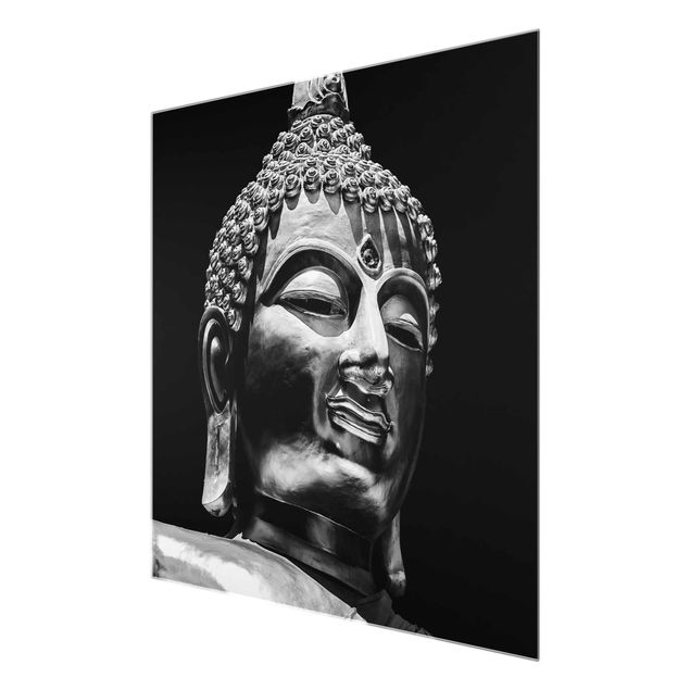 Glasbild - Buddha Statue Gesicht - Quadrat 1:1