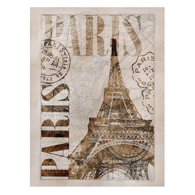 Leinwandbilder kaufen Shabby Chic Collage - Paris