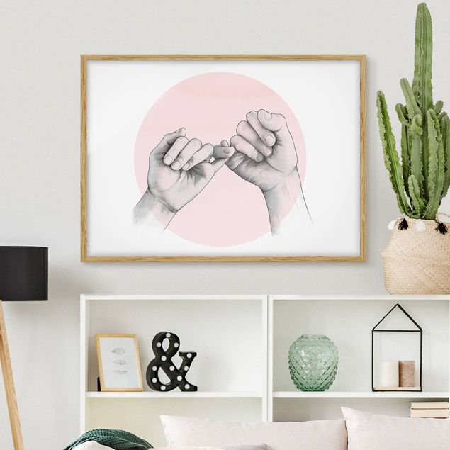 Moderne Bilder mit Rahmen Illustration Hände Freundschaft Kreis Rosa Weiß
