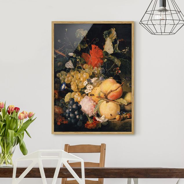Moderne Bilder mit Rahmen Jan van Huysum - Früchte Blumen und Insekten