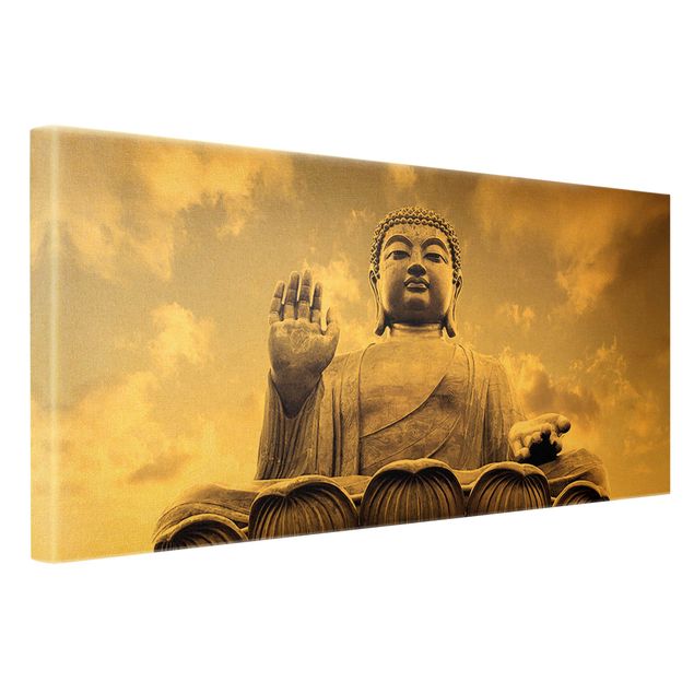 Leinwandbild Gold - Großer Buddha Sepia - Querformat 2:1