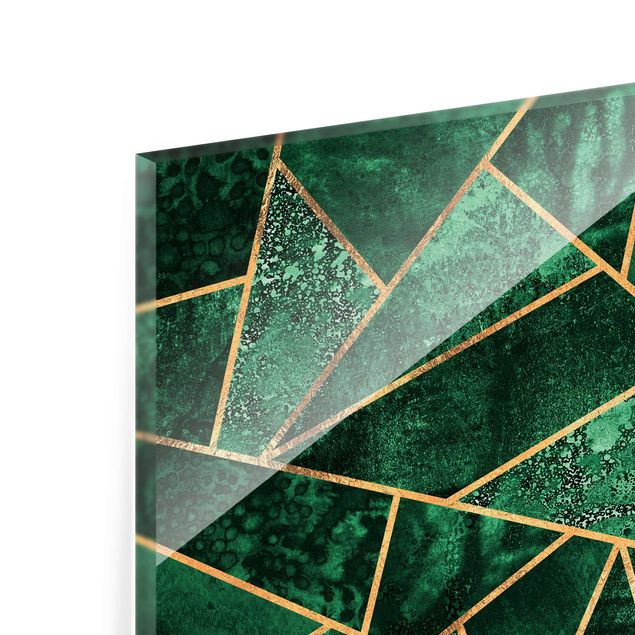 Glasbild - Dunkler Smaragd mit Gold - Querformat 2:3