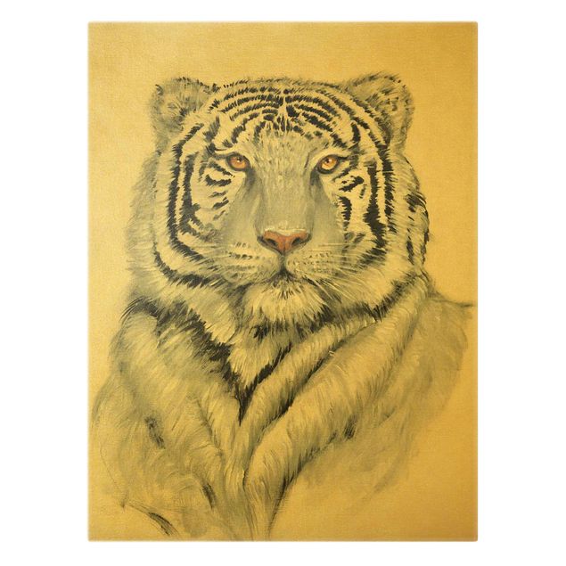 Leinwandbild Gold - Portrait Weißer Tiger II - Hochformat 3:4