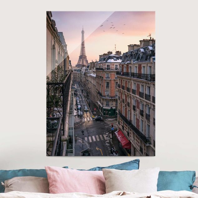 Glas Wandbilder XXL Eiffelturm bei Sonnenuntergang