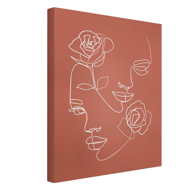 Leinwand Blumen Line Art Gesichter Frauen Rosen Kupfer