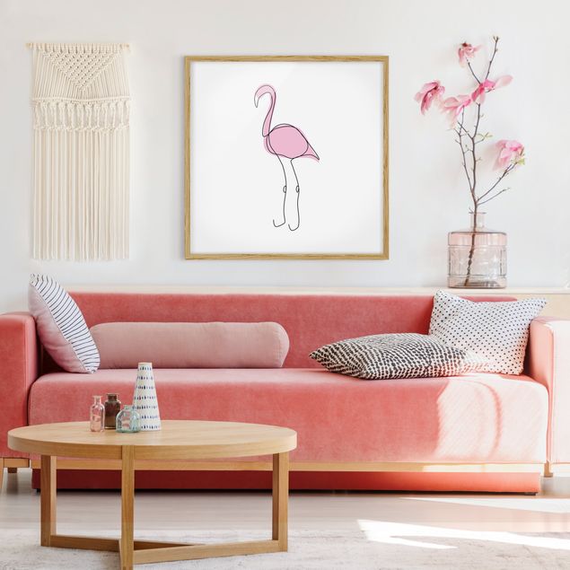 Wandbilder Flamingo Line Art
