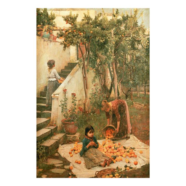 Glasbild - John William Waterhouse - Die Orangenpflücker - Hochformat 3:2
