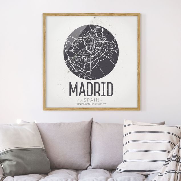 Sprüche Bilder mit Rahmen Stadtplan Madrid - Retro