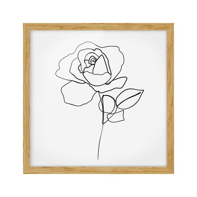 Blumen Bilder mit Rahmen Line Art Rose Schwarz Weiß