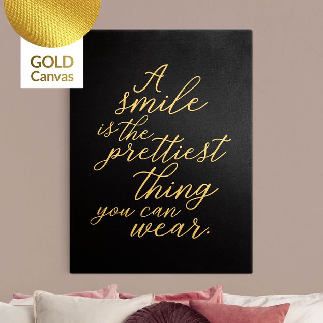 Leinwandbild Gold - A smile is the prettiest thing Schwarz - Hochformat 3:4