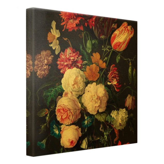 Leinwandbild Gold - Jan Davidsz de Heem - Stillleben mit Blumen in einer Glasvase - Quadrat