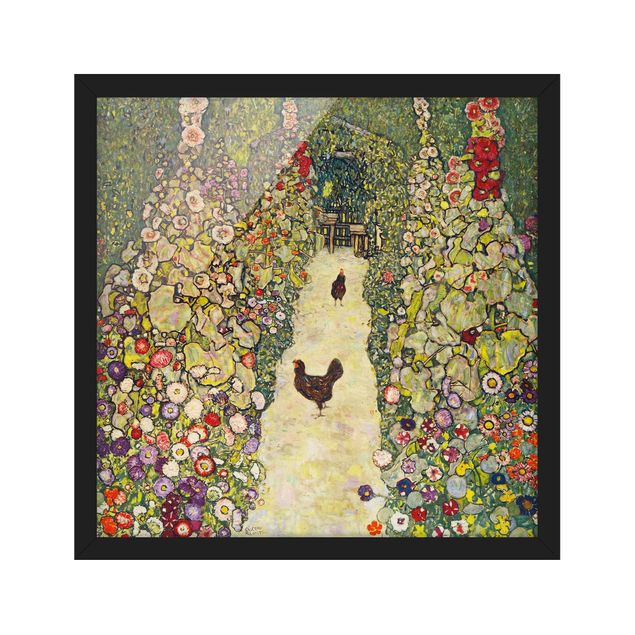 Bild mit Rahmen - Gustav Klimt - Gartenweg mit Hühnern - Quadrat 1:1