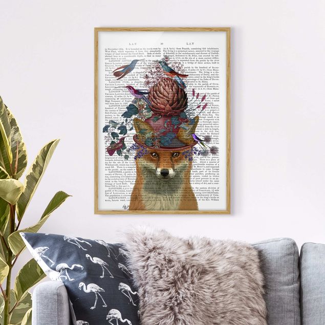 Moderne Bilder mit Rahmen Vogelfänger - Fuchs mit Artischocke