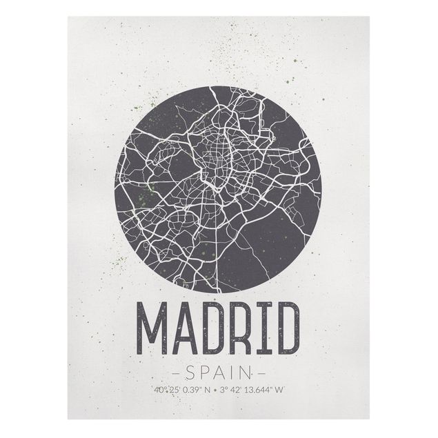 Leinwandbild - Stadtplan Madrid - Retro - Hochformat 4:3