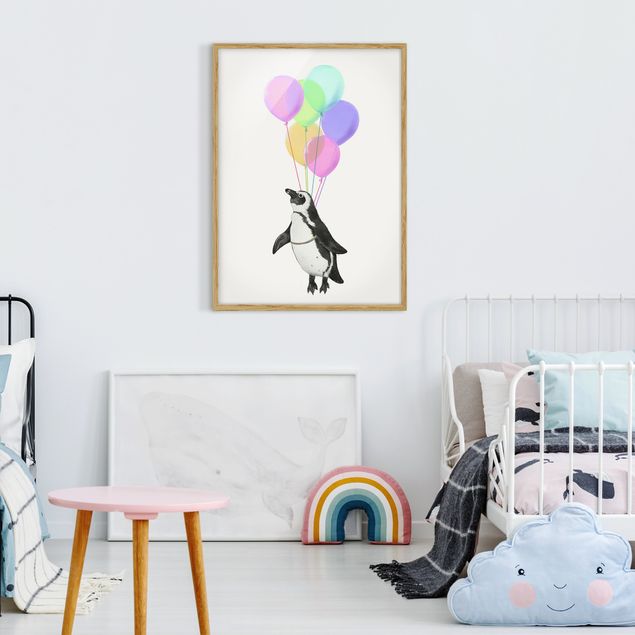 Graves Bilder Illustration Pinguin Pastell Luftballons
