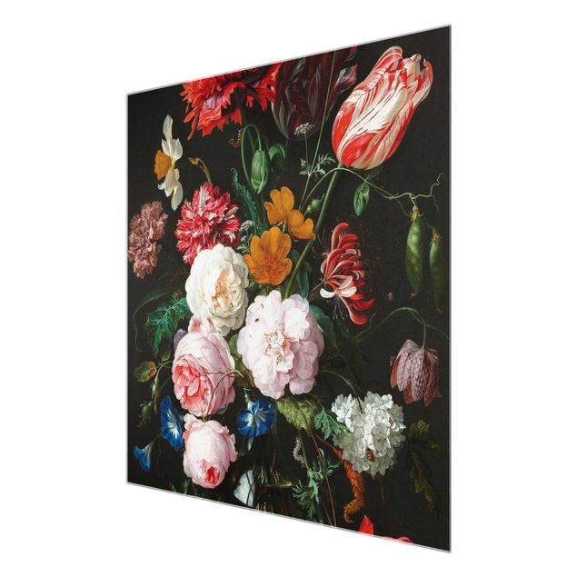 Glasbild - Jan Davidsz de Heem - Stillleben mit Blumen in einer Glasvase - Quadrat 1:1