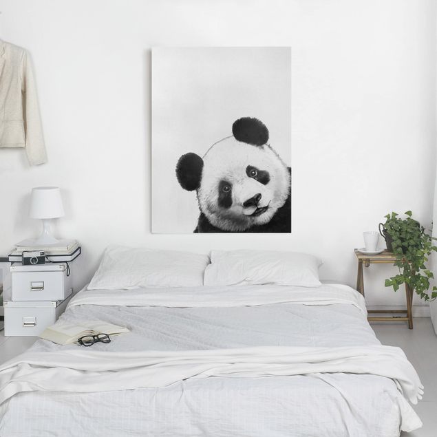 Leinwandbilder schwarz-weiß Illustration Panda Schwarz Weiß Malerei