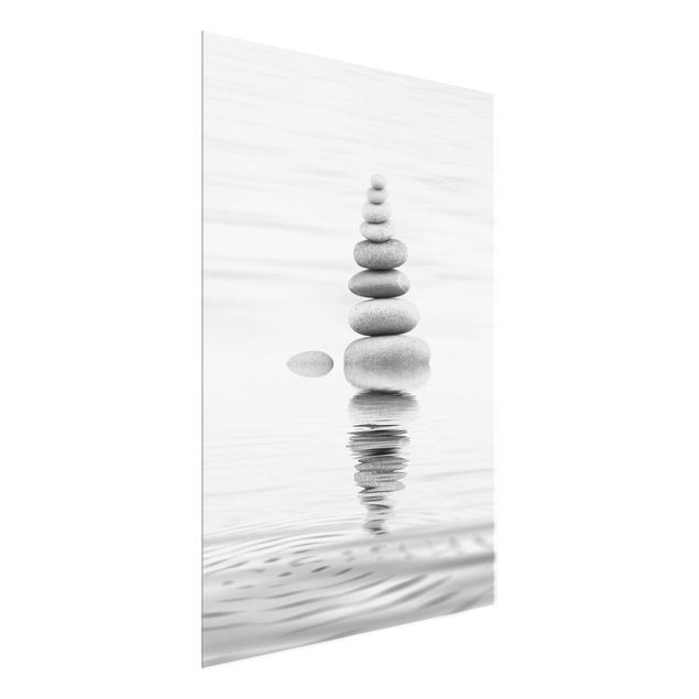 Glas Wandbilder Steinturm im Wasser Schwarz-Weiß