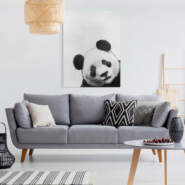Leinwand Tiere Illustration Panda Schwarz Weiß Malerei