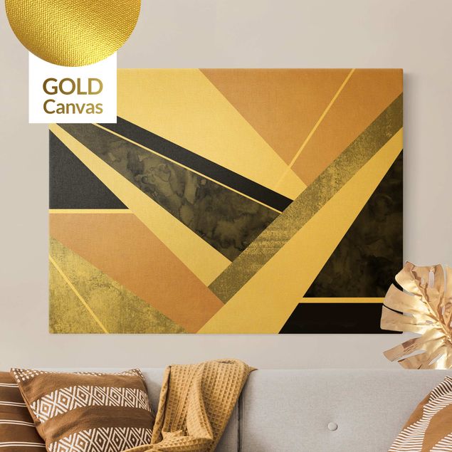 Leinwandbild Gold - Goldene Geometrie - Rosa Schwarz - Querformat 4:3