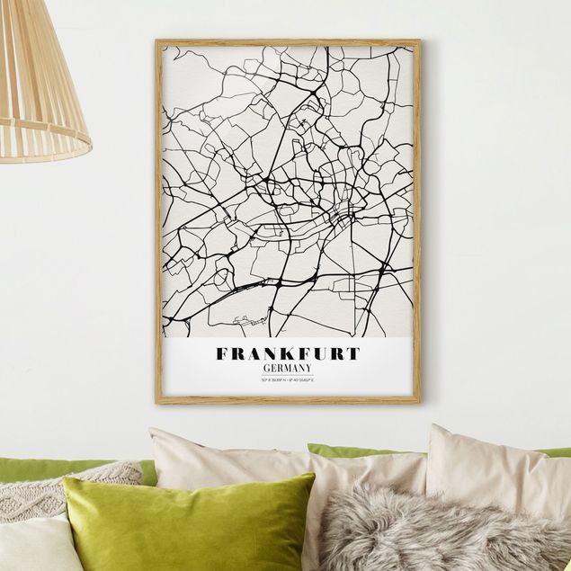 Sprüche Bilder mit Rahmen Stadtplan Frankfurt - Klassik