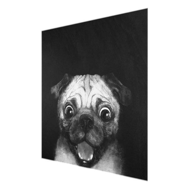 Wandbilder Illustration Hund Mops Malerei auf Schwarz Weiß