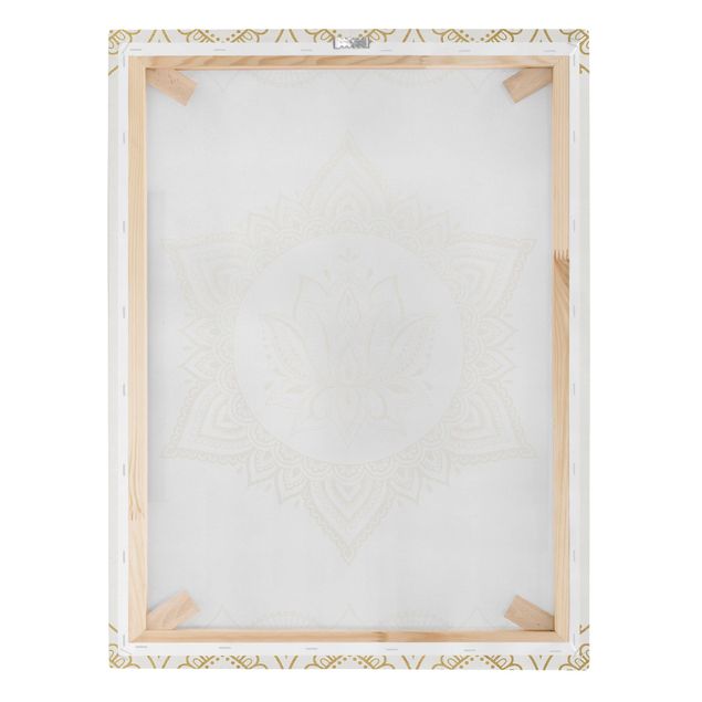Leinwandbild - Mandala Lotus Illustration Ornament weiß gold - Hochformat 4:3