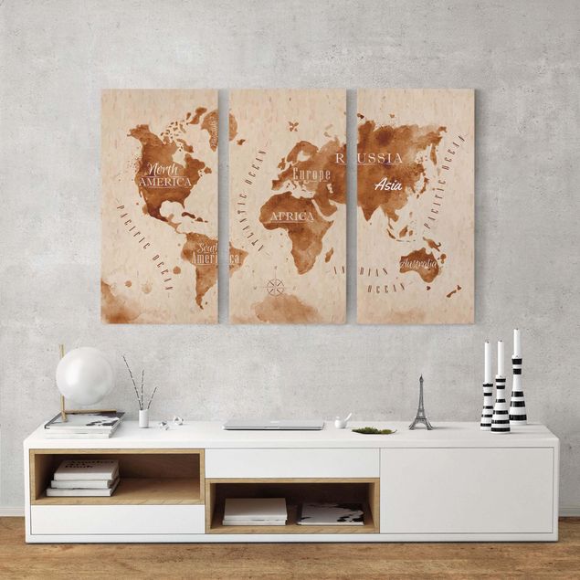 Leinwandbilder Weltkarte Aquarell beige braun